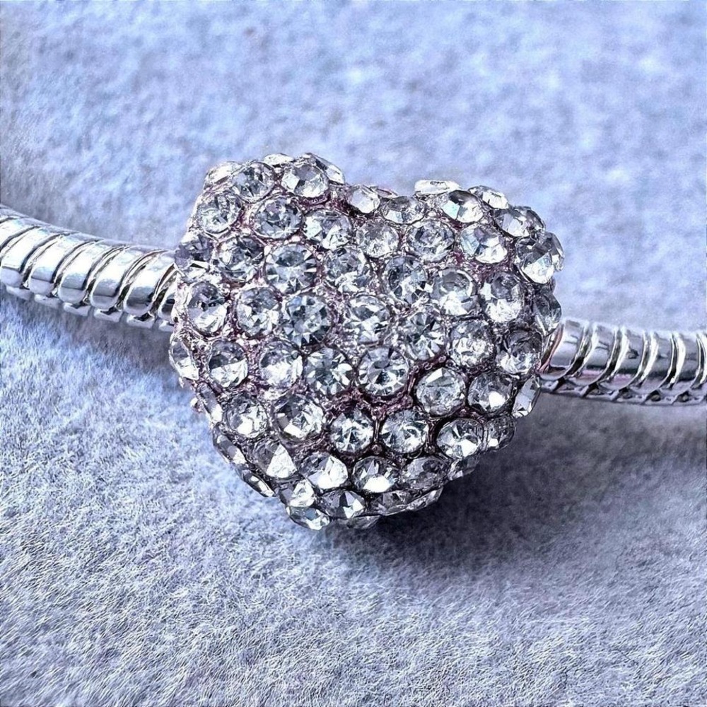 Rose Gold Crystal Heart Charm fits PANDORA